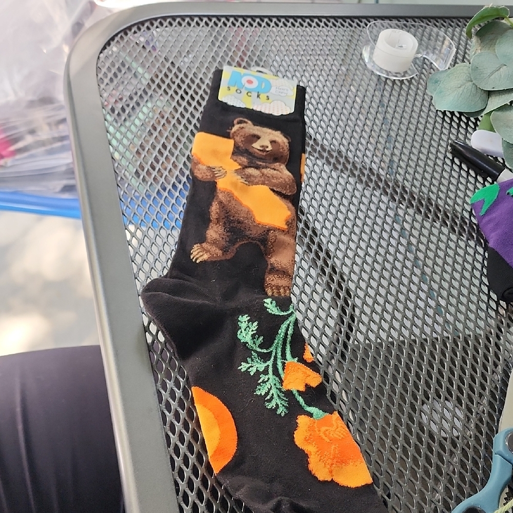 Playful Bear Design Black and Orange Socks